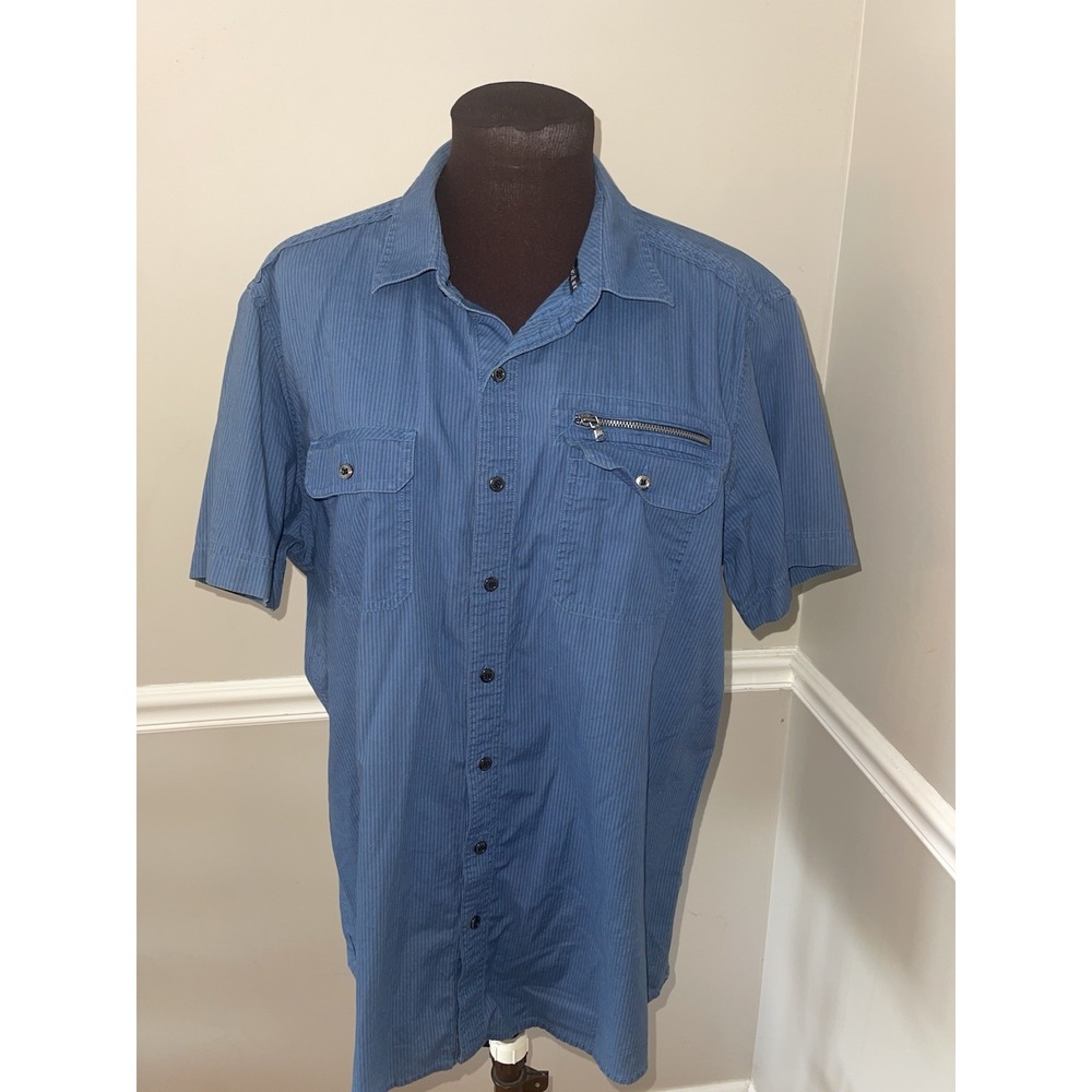 Rock & Republic Button Up Shirt‎ Blue Thin Stripes Trendy Mens XL